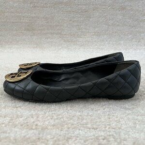 Tory Burch Reva Quilted Slip On Ballet Flats Shoes 6.5 Black